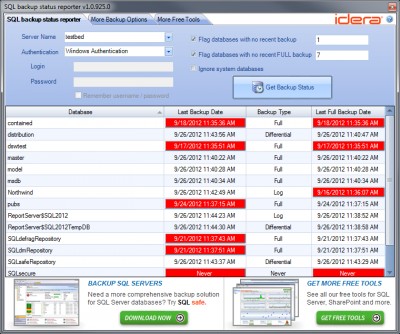 SQL Backup Status Reporter 1.0.925.0 screenshot