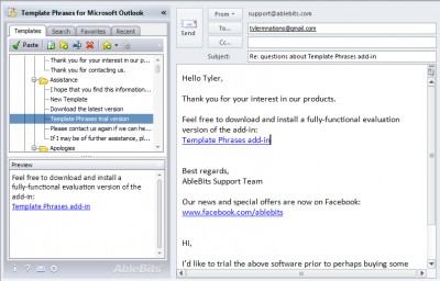 Template Phrases for Microsoft Outlook 3.0 screenshot