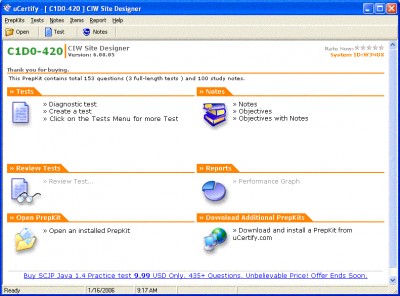uCertify - CIW Practice Test for Exam 1D0-420 - 15 6.05.05 screenshot