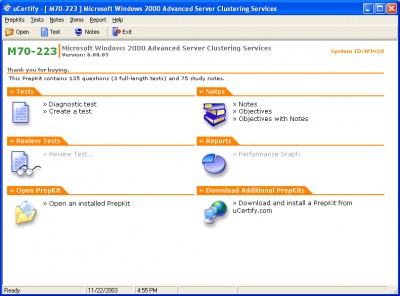 uCertify - MCSE Practice Test for Exam 70-223 - 93 7.05.05 screenshot
