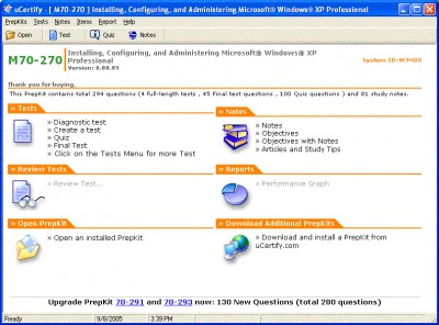 uCertify - MCSE Practice Test for Exam 70-270 - 29 8.01.05 screenshot