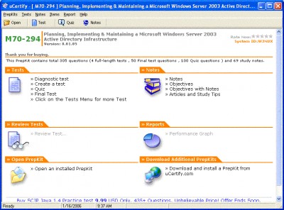 uCertify - MCSE Practice Test for Exam 70-294 - 32 8.03.05 screenshot