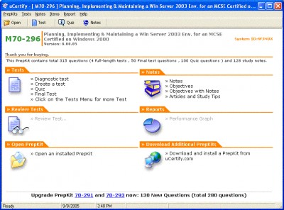 uCertify - MCSE Practice Test for Exam 70-296 - 36 8.02.05 screenshot