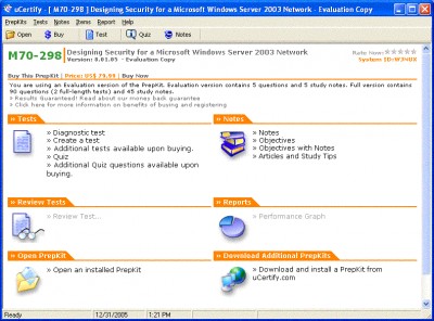 uCertify - MCSE Practice Test for Exam 70-298 - 10 8.03.05 screenshot