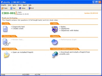 uCertify PrepKit for CompTIA exam IK0-001 6.11.05 screenshot