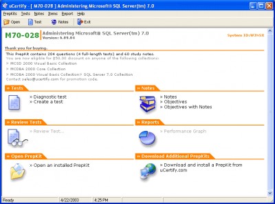 uCertify PrepKit for Microsoft exam 70-028 6.09.05 screenshot