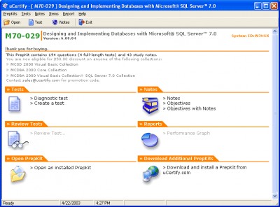 uCertify PrepKit for Microsoft exam 70-029 6.08.05 screenshot