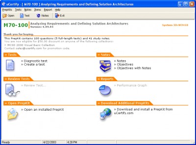 uCertify PrepKit for Microsoft exam 70-100 6.09.05 screenshot