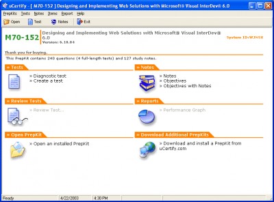 uCertify PrepKit for Microsoft exam 70-152 6.11.05 screenshot