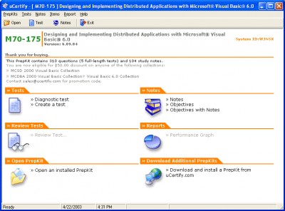 uCertify PrepKit for Microsoft exam 70-175 6.09.05 screenshot