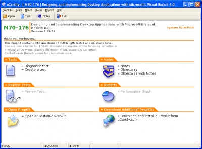 uCertify PrepKit for Microsoft exam 70-176 6.09.05 screenshot