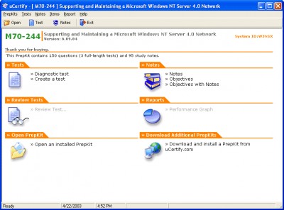uCertify PrepKit for Microsoft exam 70-244 6.09.04 screenshot