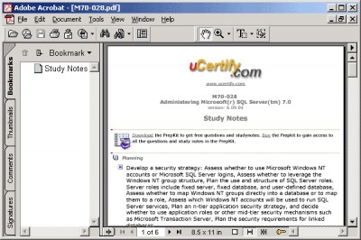 uCertify Study Notes for exam 70-028 6.09.05 screenshot