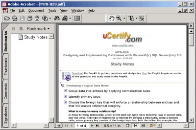 uCertify Study Notes for exam 70-029 6.08.05 screenshot