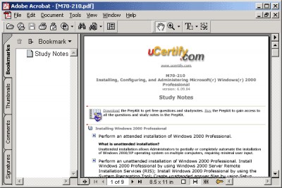 uCertify Study Notes for exam 70-210 6.10.05 screenshot