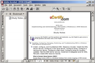 uCertify Study Notes for exam 70-216 6.09.05 screenshot