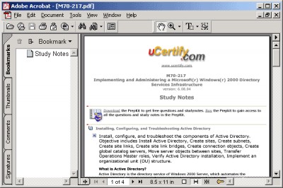 uCertify Study Notes for exam 70-217 6.09.05 screenshot