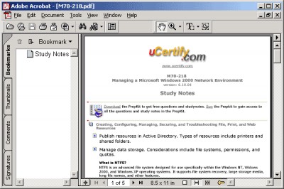 uCertify Study Notes for exam 70-218 6.11.05 screenshot