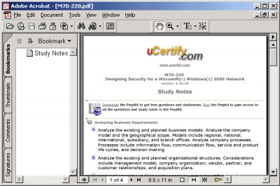 uCertify Study Notes for exam 70-220 6.09.05 screenshot