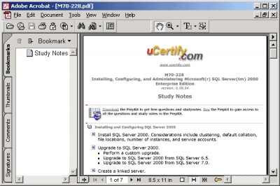 uCertify Study Notes for exam 70-228 6.08.05 screenshot