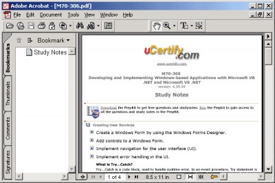 uCertify Study Notes for exam 70-306 7.00.05 screenshot