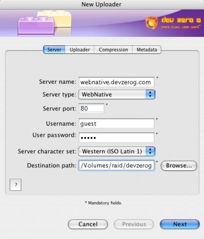 Upload Client Creator for WebNative (Macintosh) 4.8 screenshot