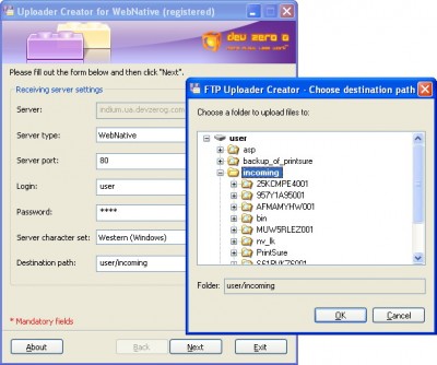 Upload Client Creator for WebNative (Windows) 5.0 screenshot