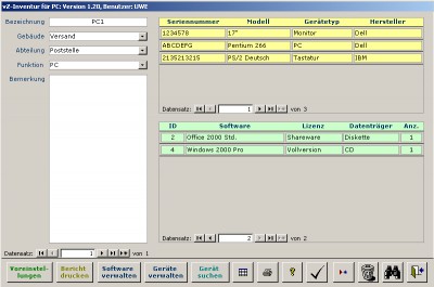vZ-Inventur für PC (Access 2000) 1.5 screenshot