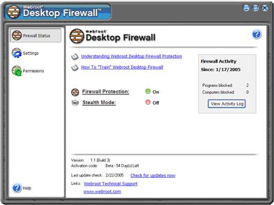 Webroot Desktop Firewall 1.3 screenshot