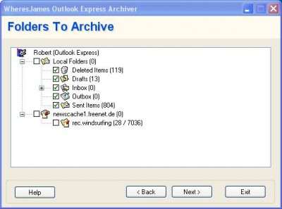 WheresJames Outlook Express Archiver 1.34 screenshot