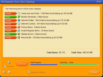 WinCleaner OneClick Professional Clean 11.2 screenshot