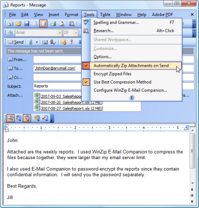 WinZip E-Mail Companion 2.0 screenshot