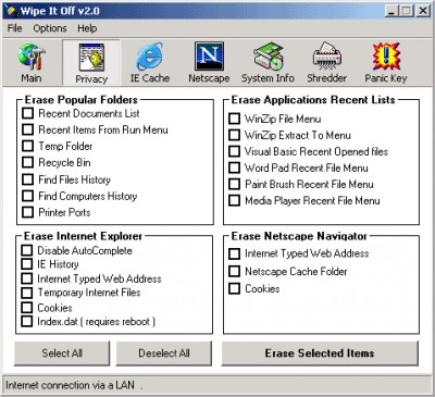 Wipe It Off- Internet History Eraser - Free Editio 2.0 screenshot