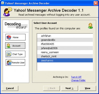 Yahoo! Messenger Archive Decoder 1.1 screenshot
