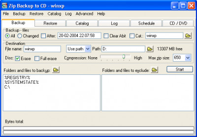 Zip Backup to CD 3.18 screenshot