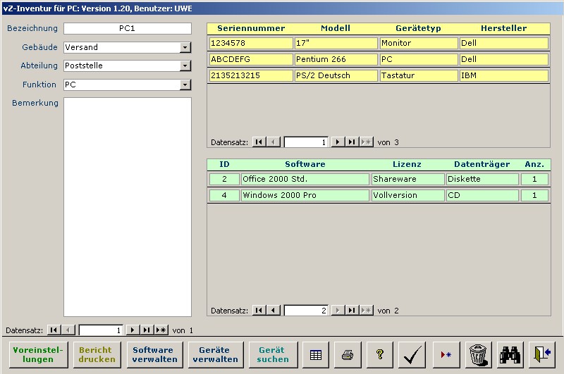 vZ-Inventur für PC (Access XP) 1.5 übersicht und download.